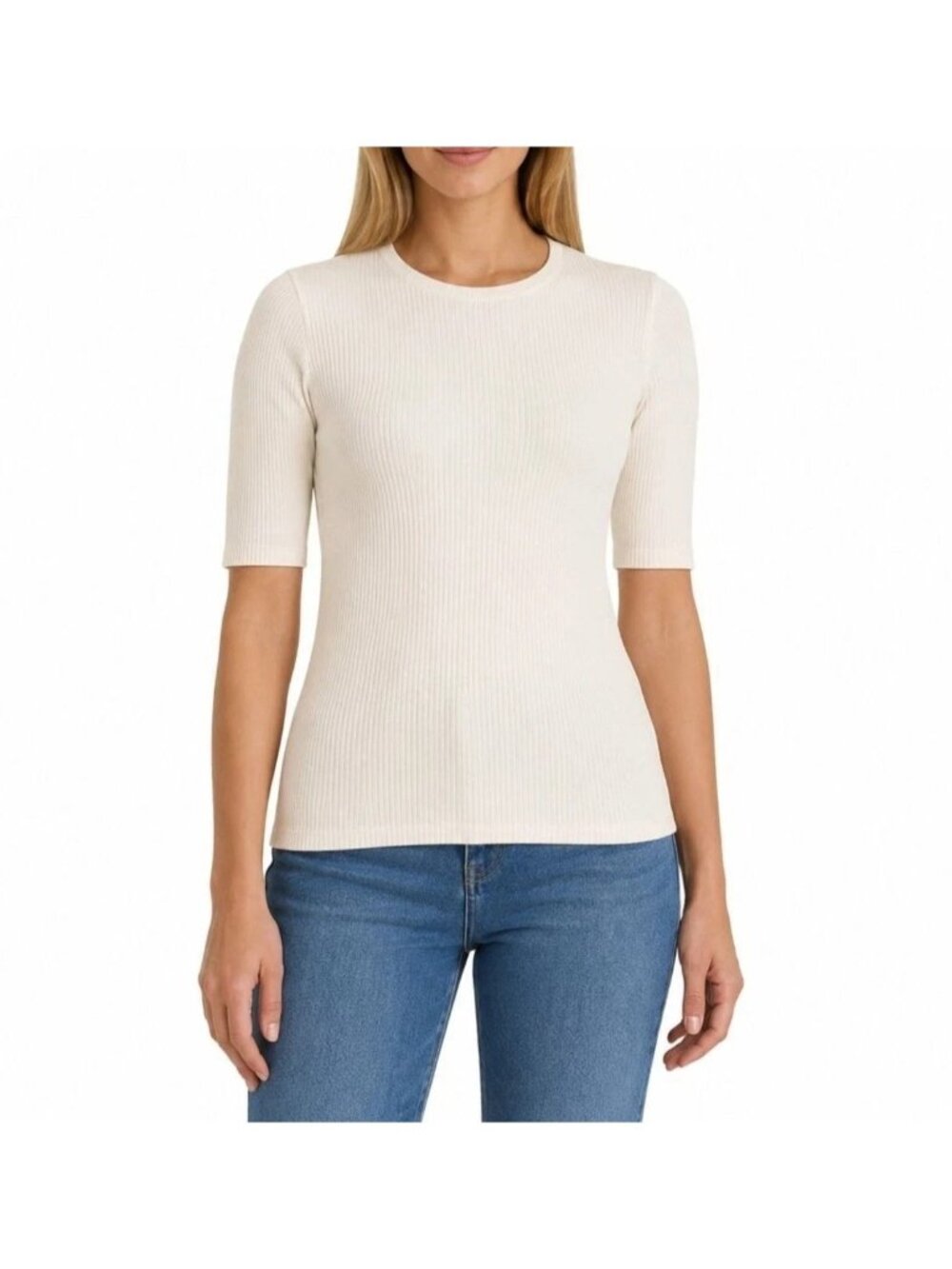 Splendid Womens Ribbed Knit Cream Top Half-Sleeve Medium New With Tags